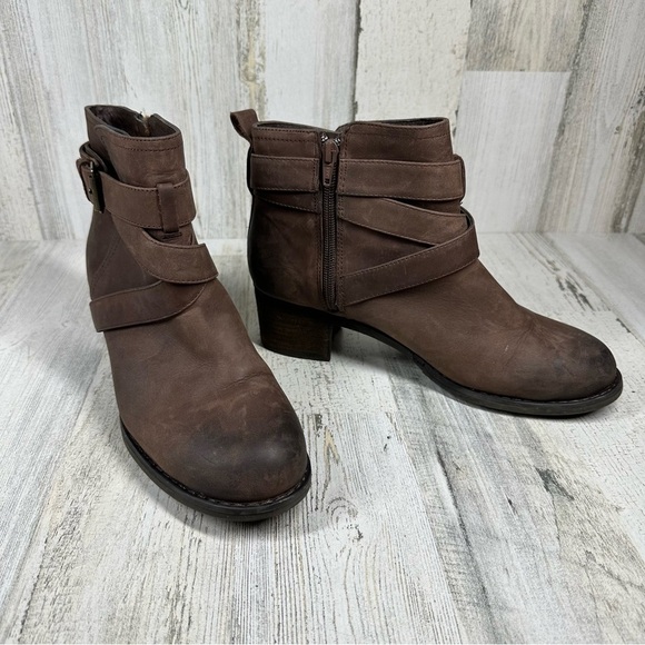 Tara M. Brown Leather Ankle Boots with Leather Straps Buckle Detail #1167 - Picture 2 of 11